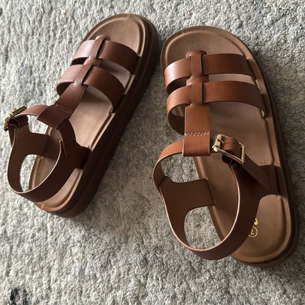 Brown Leatherette Sandals